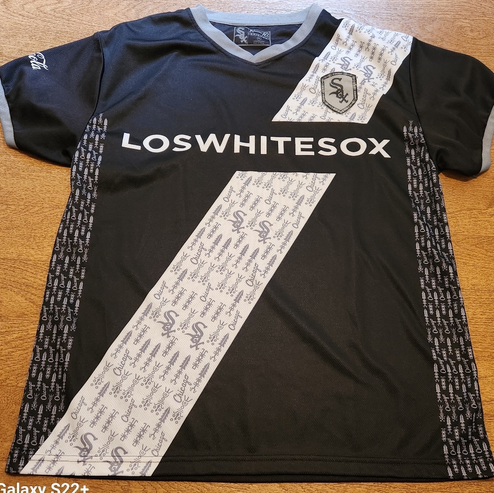 Los Whitesox Black and Grey Jersey with Crest & Diagonal Stripe,